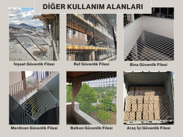 Merdiven Güvenlik Filesi - 5 cm Gözenekli - 6 mm İp Kalınlığı - Kare Desen - Beyaz 7 5cm merdiven guvenlik copy