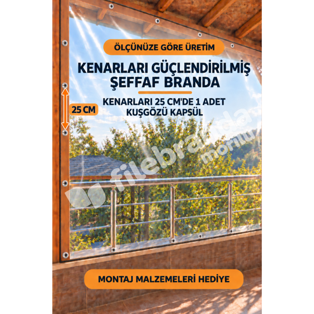 Kış Bahçesi Şeffaf Branda 2 kenarı halatlı şeffaf branda