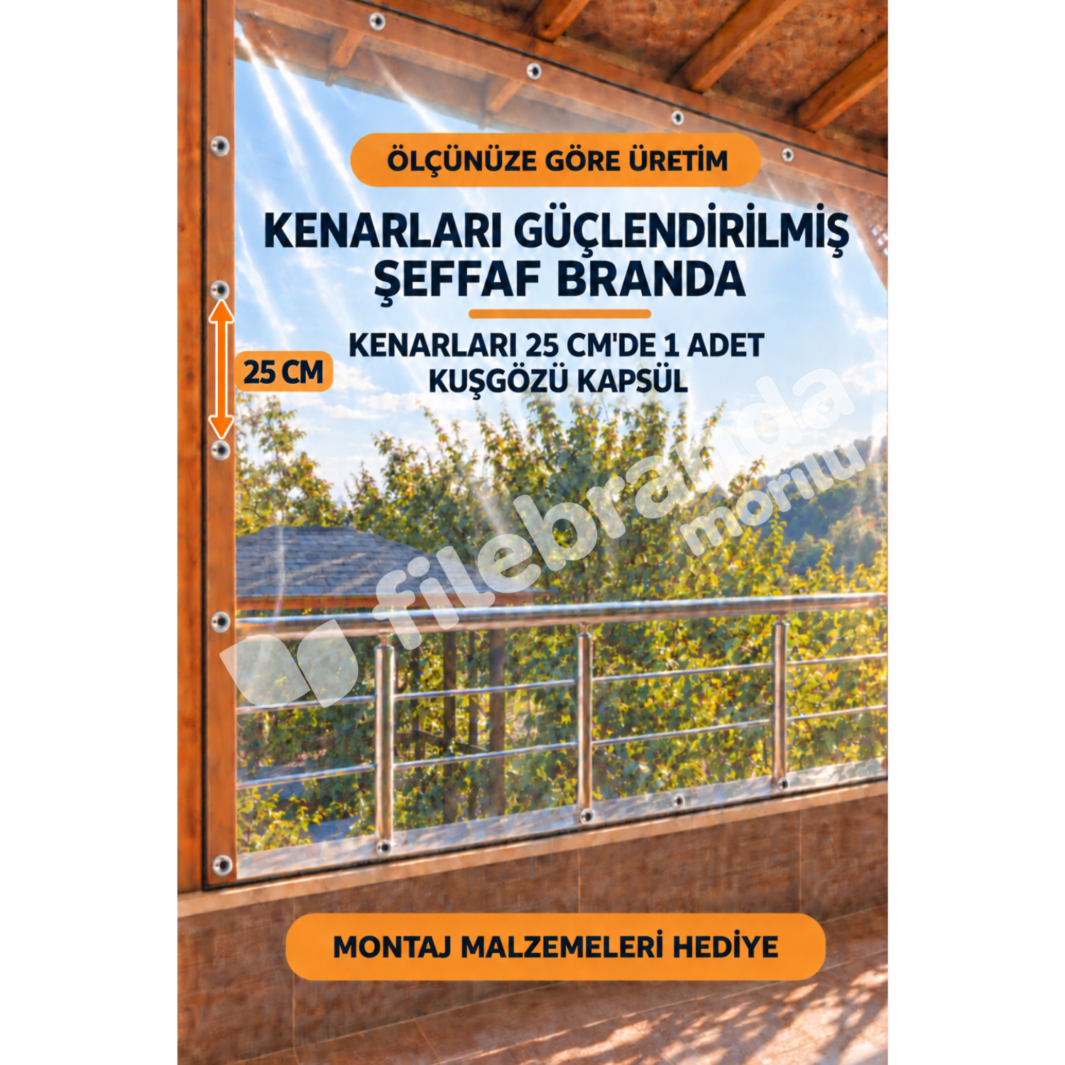 Model 2 – Kenarı Halatlı Kuşgözlü Şeffaf Branda (0.8 mm) 1 kenarı halatlı şeffaf branda