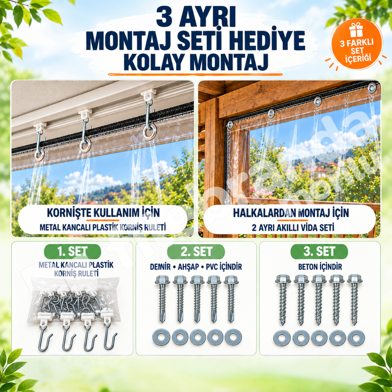 Model 2 – Kenarı Halatlı Kuşgözlü Şeffaf Branda (0.8 mm) 2 Şeffaf branda montaj malzemeleri