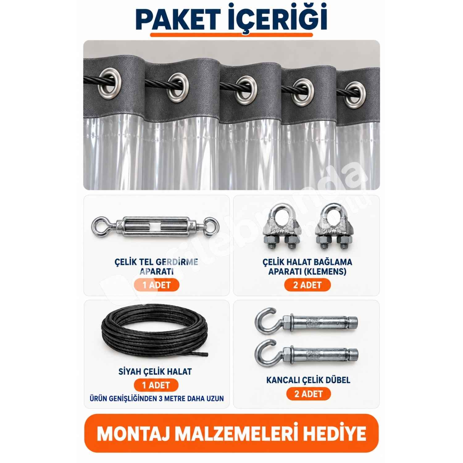 Model 11 – Açılır Kapanır Ortası Şeffaf Balkon Brandası – Antrasit Polyesterli (0.8 mm) 2 Çelik halat gerdirme ve bağlantı parçaları