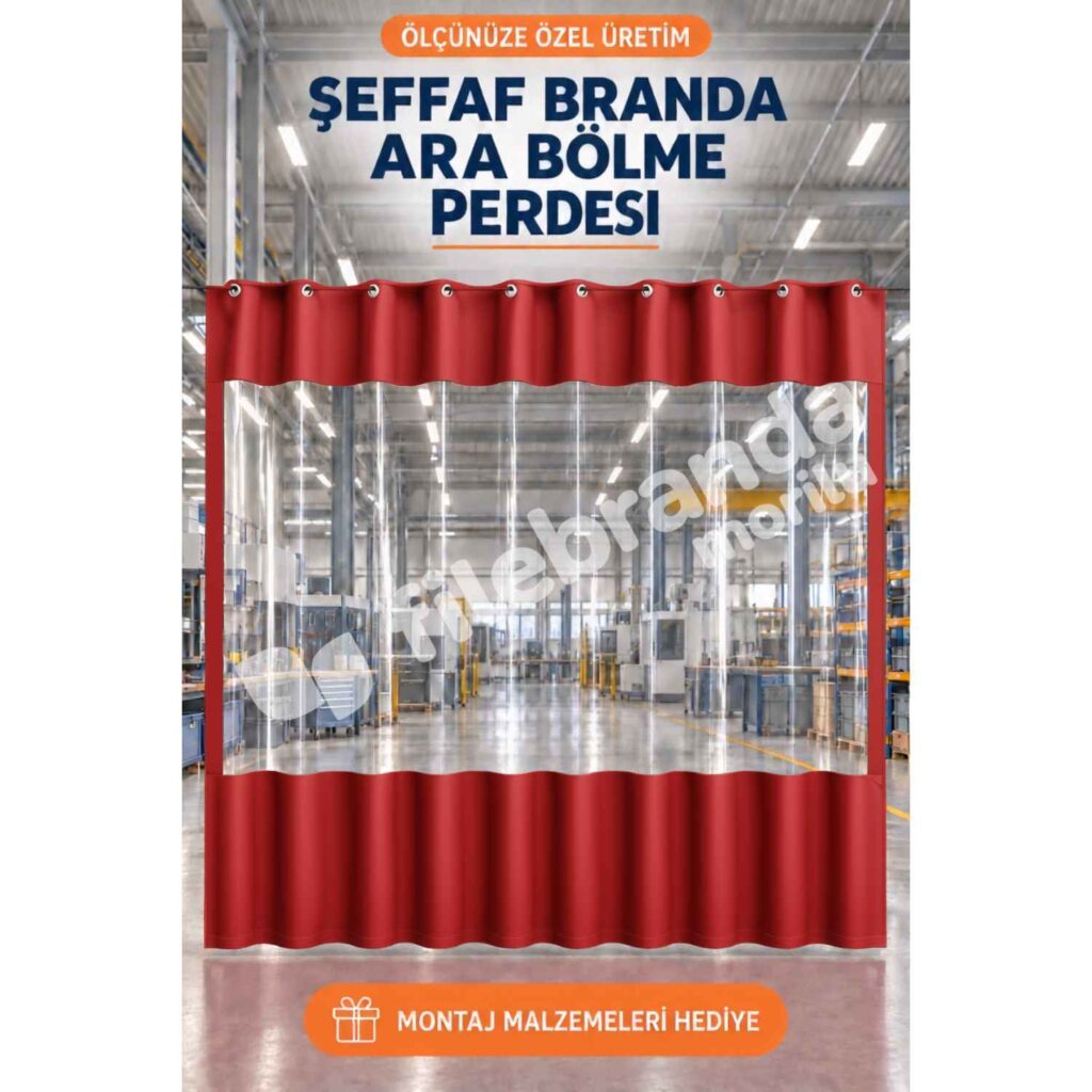 Kış Bahçesi Şeffaf Branda 26 Model 11 – Açılır Kapanır Ortası Şeffaf Balkon Brandası – Kırmızı (0.8 mm)