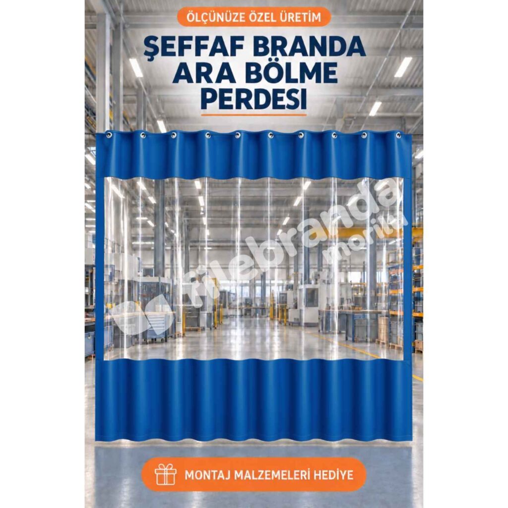 Kış Bahçesi Şeffaf Branda 27 Model 11 – Açılır Kapanır Ortası Şeffaf Balkon Brandası – Mavi Polyesterli (0.8 mm)